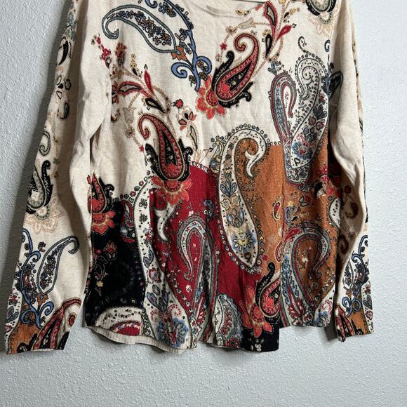 Chicos Paisley Sweater Medium Cream Multicolor Pullover Long Sleeve Knit - Picture 4 of 7